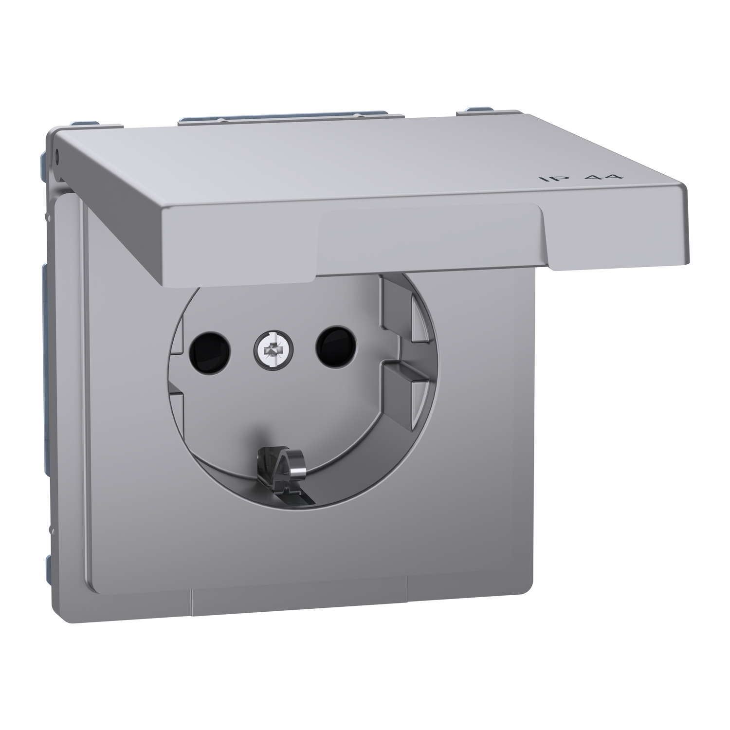 Merten System Design როზეტი დამიწებით, ხუფით, IP 44, ნაცრისფერი — როზეტები და ჩამრთველები